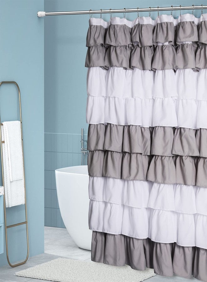 Moslovstar 72" x 72" Elegant Ruffle Shower Curtain Modern Farmhouse Fabric Shower Curtain for Bathtub Shower Area Decoration, Grey and White - Image 1