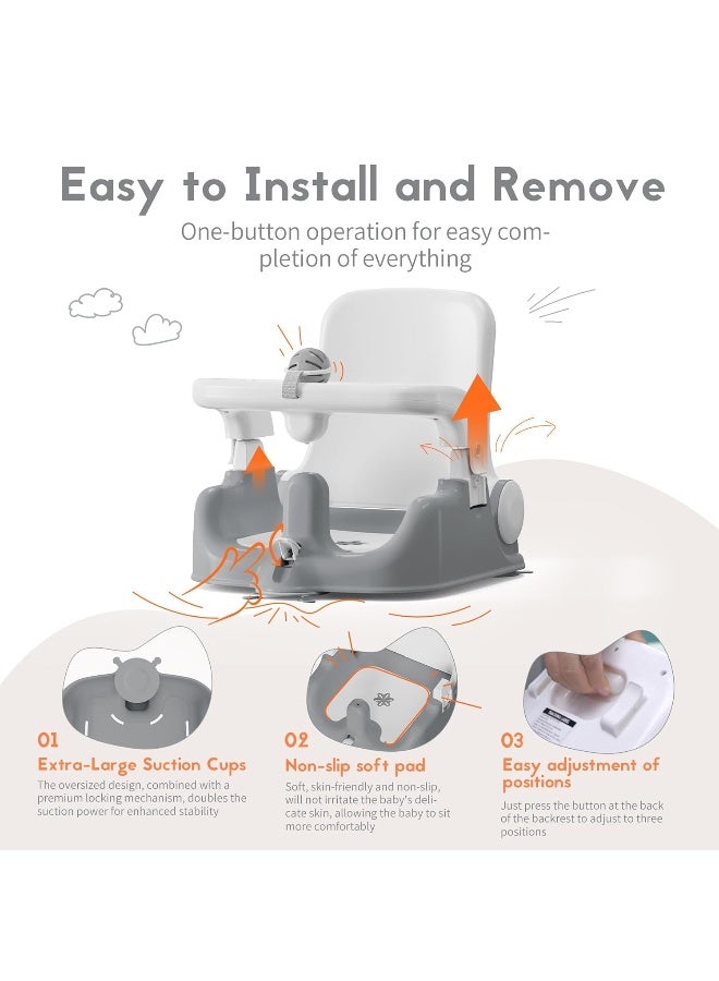 BabyBond Baby Bath Seat with Sitting & Lying 2 Modes, 3-Speed Adjustment, Powerful Suction Cups, Infant Bathtub Chair with Soft and Comfortable Towel, Folding and Hanging - Image 5