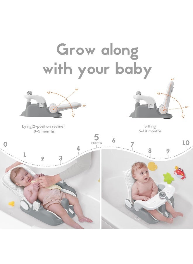 BabyBond Baby Bath Seat with Sitting & Lying 2 Modes, 3-Speed Adjustment, Powerful Suction Cups, Infant Bathtub Chair with Soft and Comfortable Towel, Folding and Hanging - Image 2