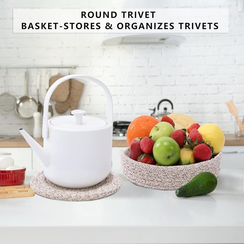 Coga Trivets for Hot Dishes Trivets for Hot Pots and Pans 7 Inchs Hot Pads 5 Pcs and Storage Basket for Countertops Pot Holders for Kitchen Cotton Table Protector Hot Mats Heat Resistant Brown - Image 4