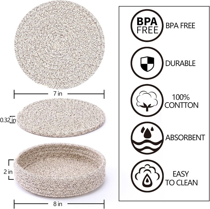 Coga Trivets for Hot Dishes Trivets for Hot Pots and Pans 7 Inchs Hot Pads 5 Pcs and Storage Basket for Countertops Pot Holders for Kitchen Cotton Table Protector Hot Mats Heat Resistant Brown - Image 2