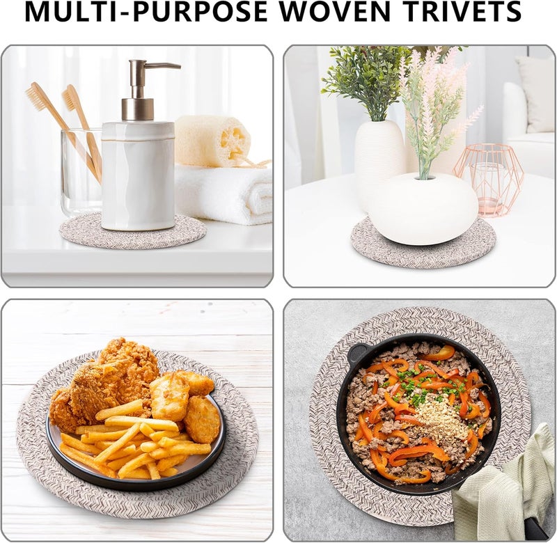 Coga Trivets for Hot Dishes Trivets for Hot Pots and Pans 7 Inchs Hot Pads 5 Pcs and Storage Basket for Countertops Pot Holders for Kitchen Cotton Table Protector Hot Mats Heat Resistant Brown - Image 5