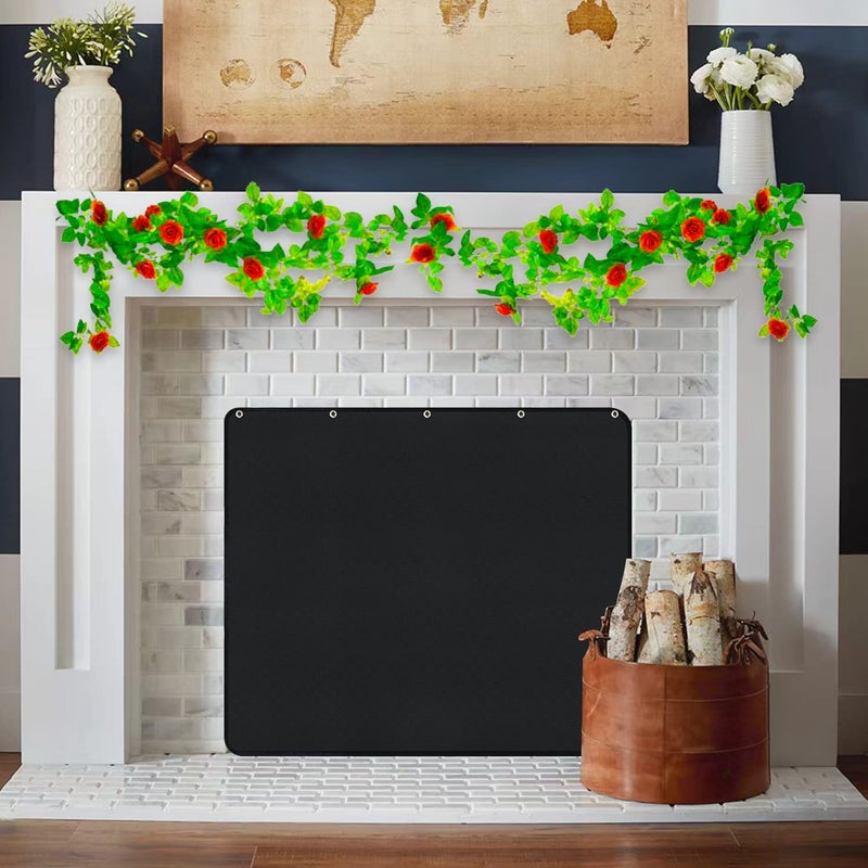 Protalwell Magnet Fireplace Cover Fireproof Fireplace Draft Blocker Fireplace Blanket for Heat Loss Fireplace Cold Air Blocker Fire Resistant Material Black Color36 W x 30 H 
