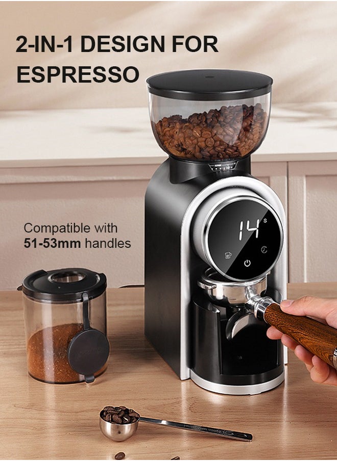 PAKCHOICE 2-In-1 Conical Burr Coffee Grinder Electric Bean Grinder With Air Blower And 51mm-53mm Portafilter Holder White  - Image 2