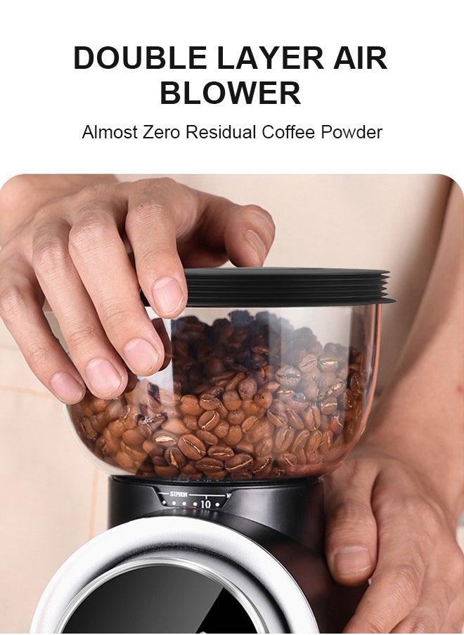 PAKCHOICE 2-In-1 Conical Burr Coffee Grinder Electric Bean Grinder With Air Blower And 51mm-53mm Portafilter Holder White  - Image 4