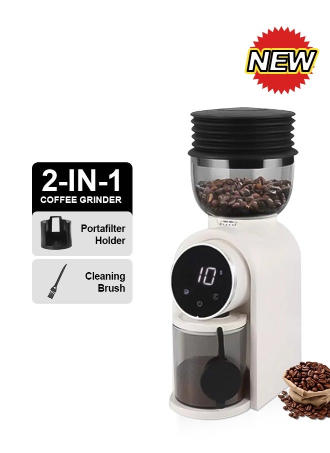 PAKCHOICE 2-In-1 Conical Burr Coffee Grinder Electric Bean Grinder With Air Blower And 51mm-53mm Portafilter Holder White  - Image 1
