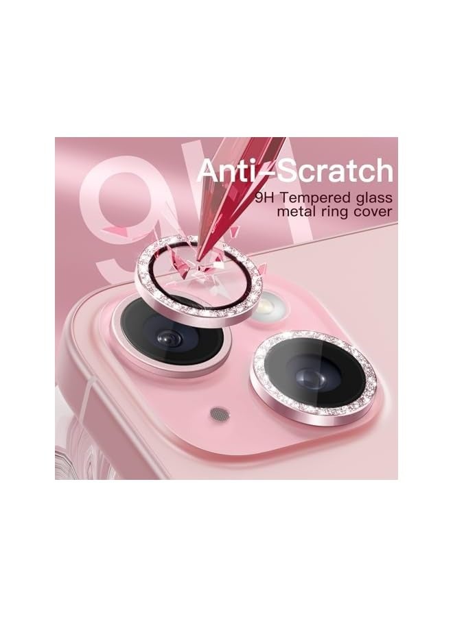 جي تيك واقي عدسة الكاميرا لهاتف iPhone 15 6.1 بوصة وiPhone 15 Plus 6.7 بوصة، غطاء حلقة معدنية من الزجاج المقوى 9H لامع، شفاف عالي الدقة، مجموعة واحدة (وردي) - Image 5
