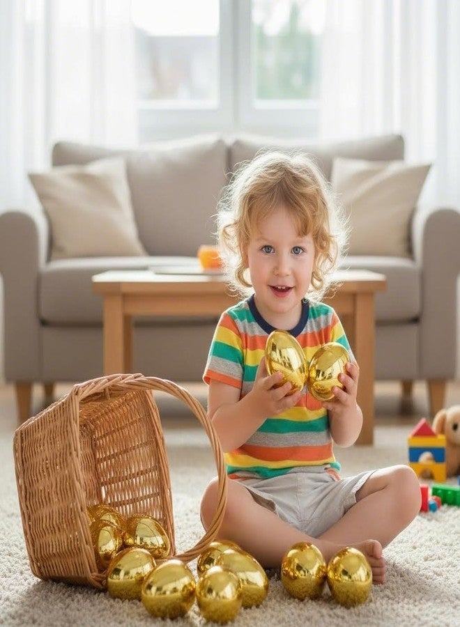 Kiddokids 12 Shiny Golden Easter Eggs - 2.25" Metallic Gold Hinged Eggs for Filling Treats, Basket Stuffers, Surprise Eggs, Easter Egg Hunt, Easter Theme Party Favors, Easter Egg Hunt Games Decorations - Image 4