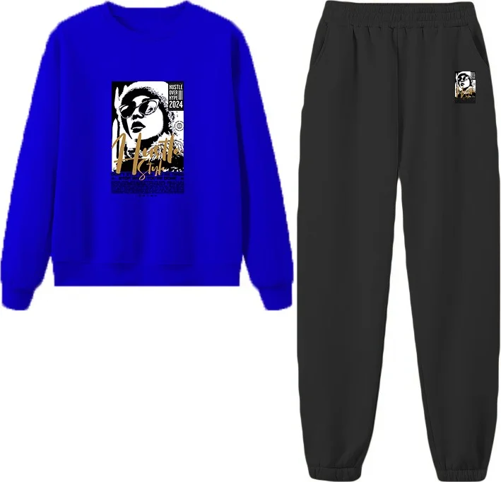 دوغ فش Tracksuit Oversize Icehell Printed Tracksuit,lover,couple Combination Navy Blue
