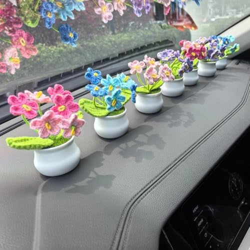MofivKce Crochet Forget-Me-Not Potted Plants Handmade Artificial Flowers for Home Decor, Wedding, Birthday Gift for Friends and Family (Gradient Pink) - Image 5