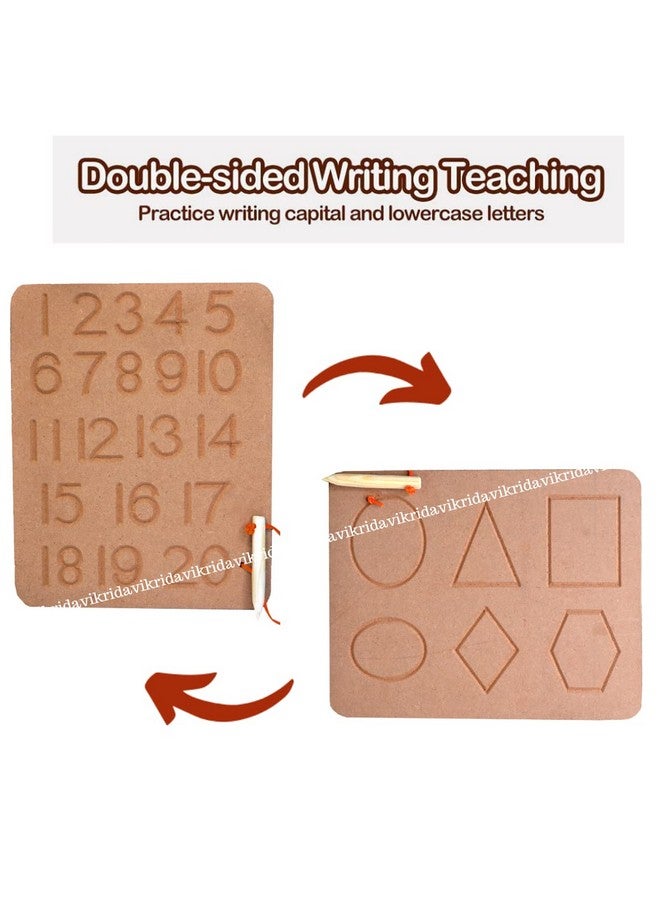 VikriDA Educational Tracing Wooden Board for Kids | Handwriting, Counting and Learning Slates for Children | Reversible Set of 8 | Numbers with Shape - Image 2