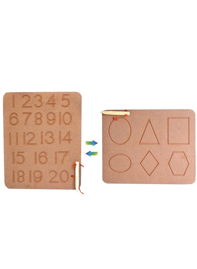 VikriDA Educational Tracing Wooden Board for Kids | Handwriting, Counting and Learning Slates for Children | Reversible Set of 8 | Numbers with Shape - Image 1