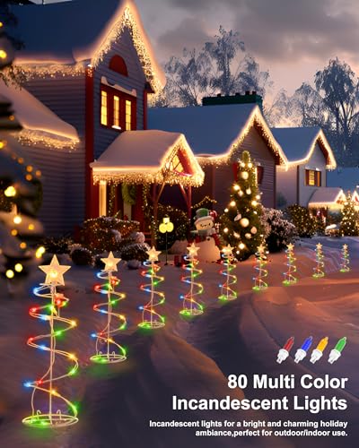 HEISOK Spiral Christmas Tree Outdoor - 4 Pack Spiral Christmas Tree Pathway Lights Waterproof - Multicolor Spiral Lighted Xmas Trees Lights for Outside Garden Yard Porch, Christmas Decorations - Image 5