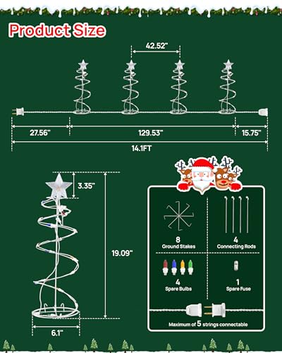 HEISOK Spiral Christmas Tree Outdoor - 4 Pack Spiral Christmas Tree Pathway Lights Waterproof - Multicolor Spiral Lighted Xmas Trees Lights for Outside Garden Yard Porch, Christmas Decorations - Image 3