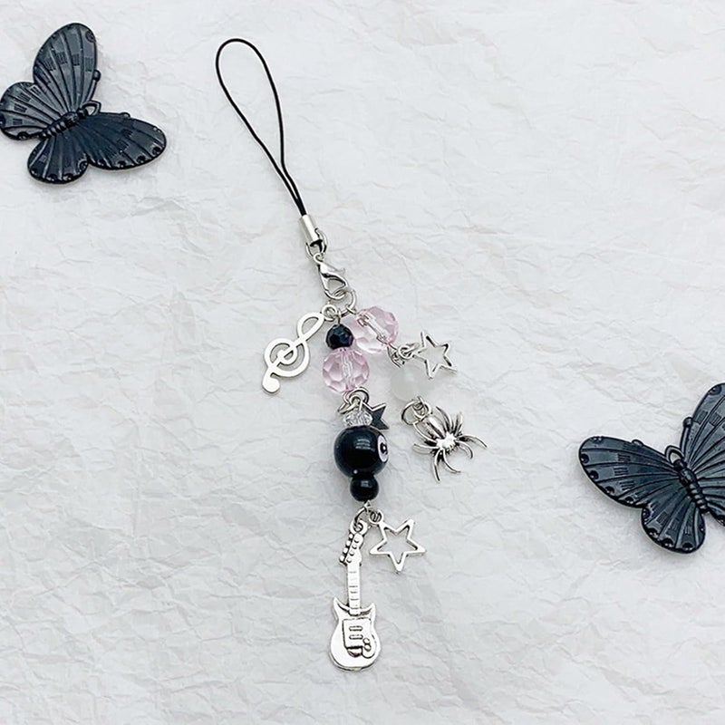Fashionable Music Festival Bass Guitar Beaded Star Phone Pendant Chain Keyring Accessory - Image 2