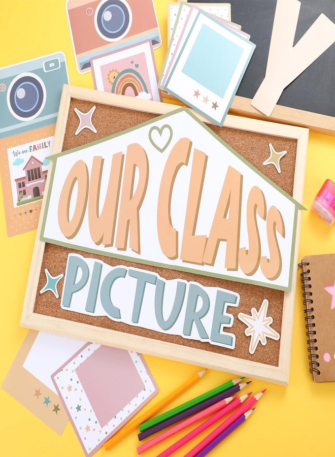 Watersay 52 Pcs Boho Bulletin Board Decor for Classroom, Our Class is a Family Picture Frame Bulletin Board Set for Teachers Chalkboard School Home Door Decor - Image 3