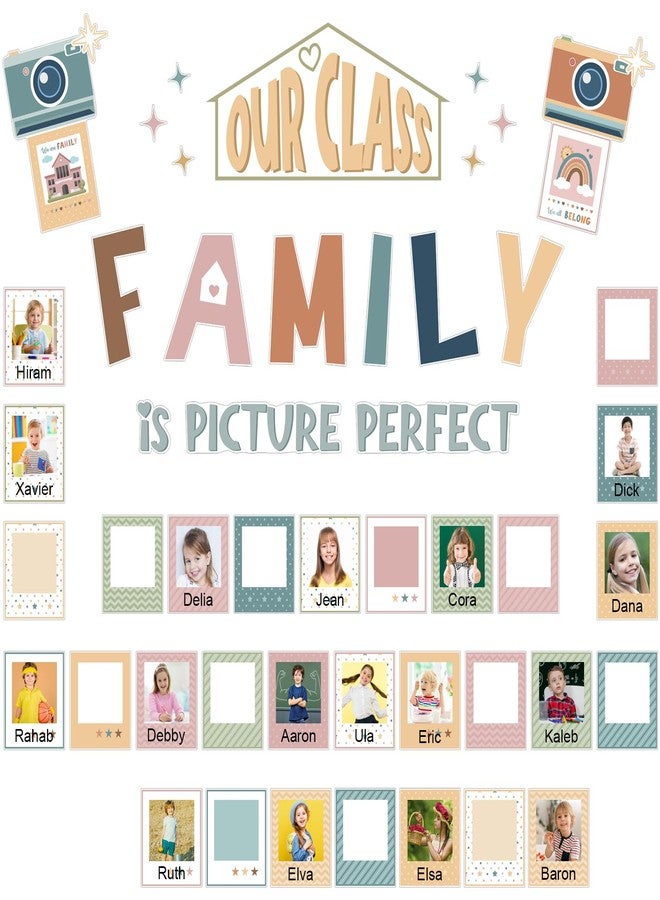 Watersay 52 Pcs Boho Bulletin Board Decor for Classroom, Our Class is a Family Picture Frame Bulletin Board Set for Teachers Chalkboard School Home Door Decor - Image 1
