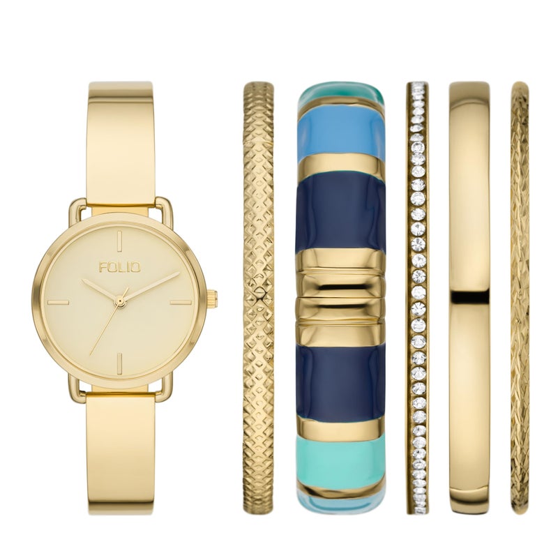 Folio Women's Three-Hand Gold-Tone Alloy Watch Gift Set - Image 5