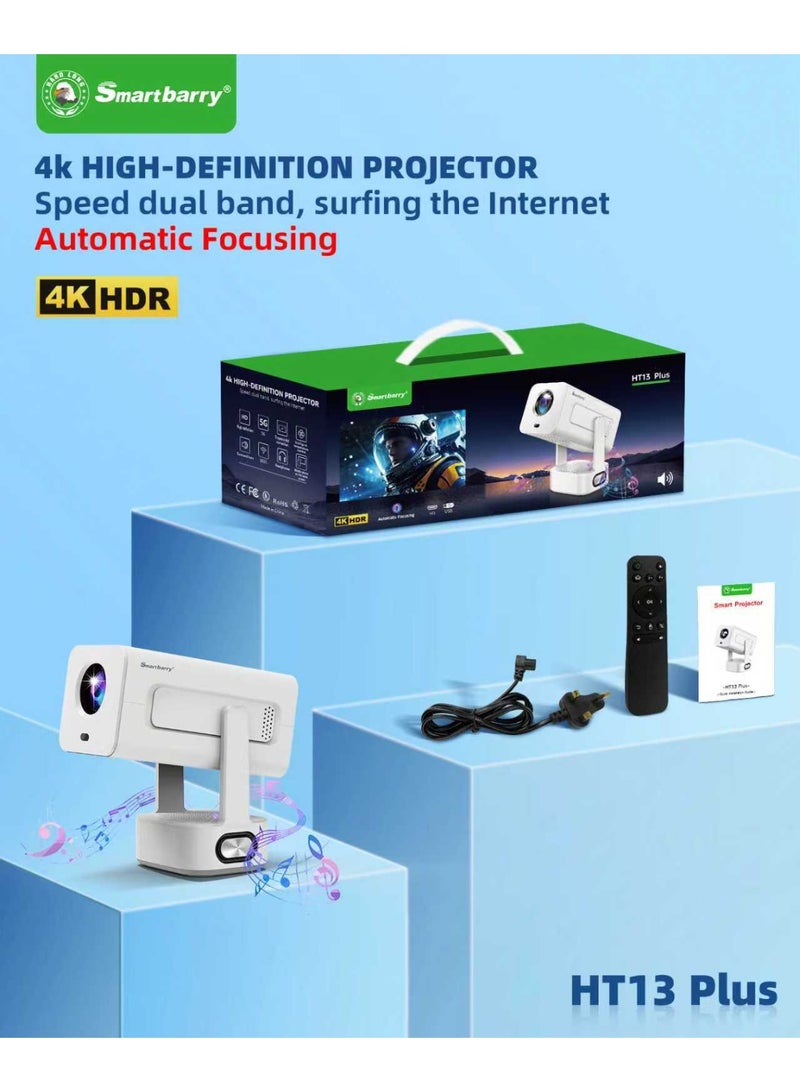 Smartberry HT13 Plus 4K High‑Definition Projector – Automatic Focusing, Smart Home Cinema Projector with HDMI/USB - Image 1