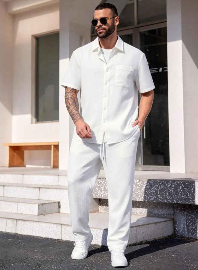 تايك تو Men Plus Size Textured Shirt and Pants Co-ord Set