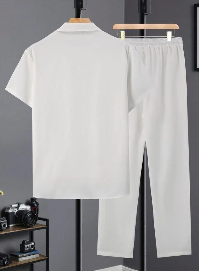 تايك تو Men Plus Size Textured Shirt and Pants Co-ord Set