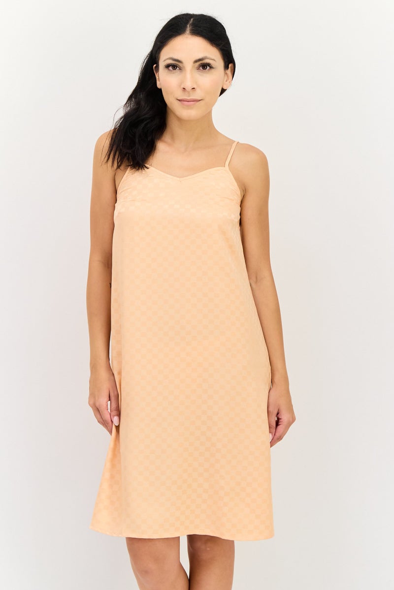 zivame Women Checkered Sleeveless Sleeping Dress, Peach - Image 1