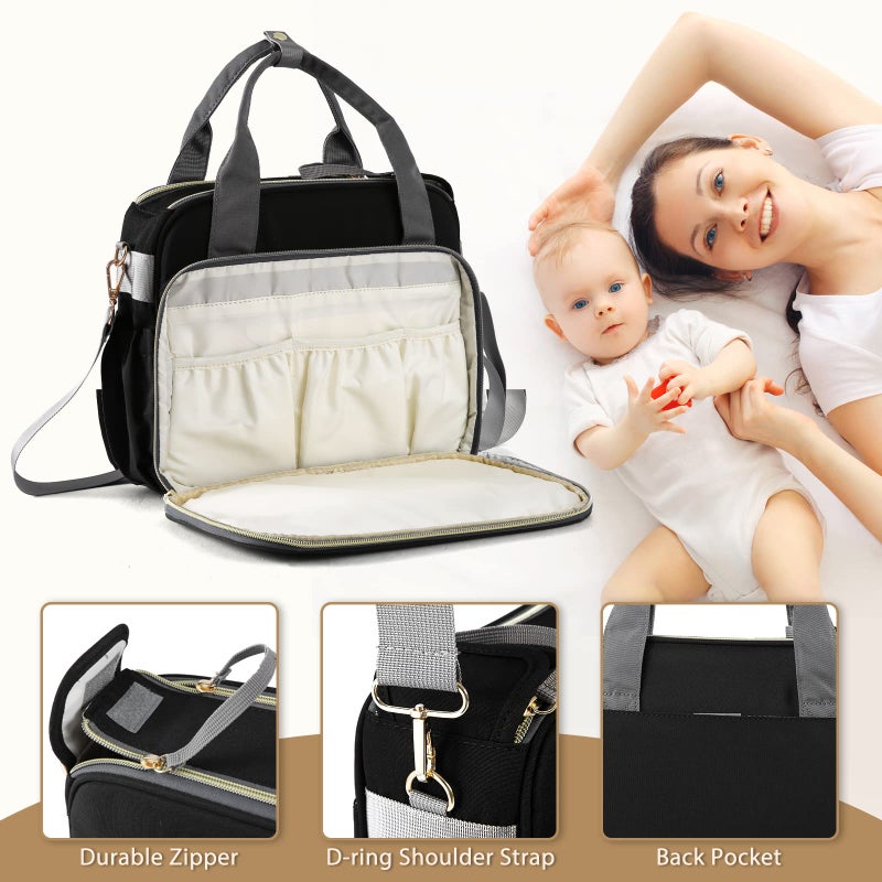 GOGOSO Crossbody Small Diaper Bag, Cute Mini Baby Diaper Tote Bags with Insulated Pockets for Traveling Outdoor Parent, Black - Image 2