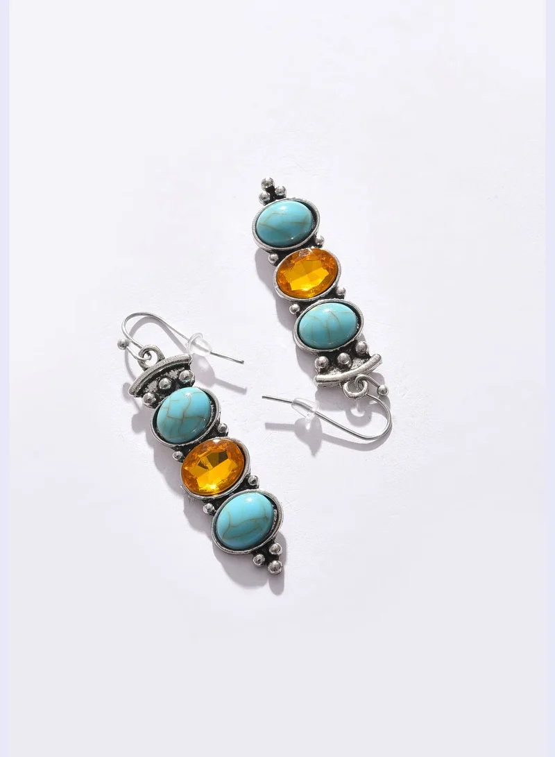 SOHI Silver Plated Designer Stone Drop Earrings