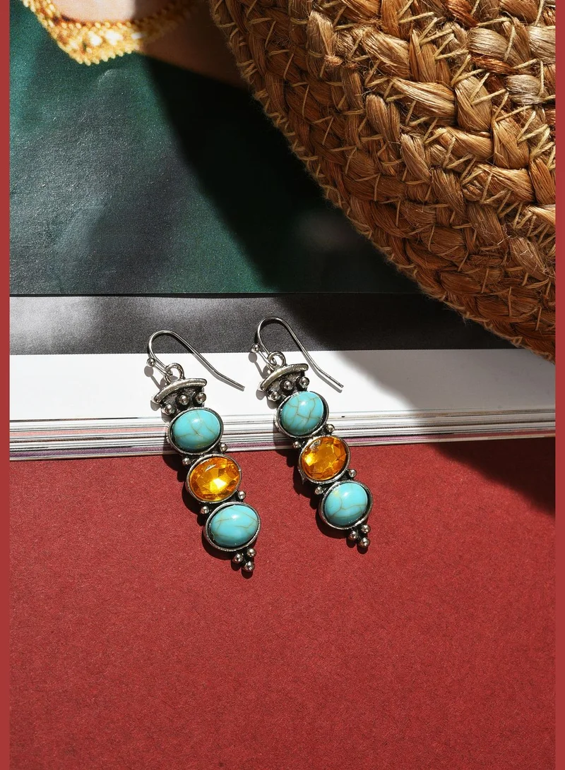 SOHI Silver Plated Designer Stone Drop Earrings