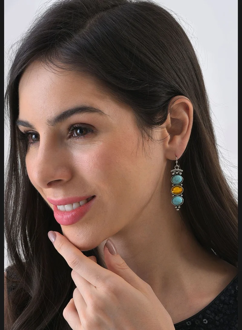 SOHI Silver Plated Designer Stone Drop Earrings