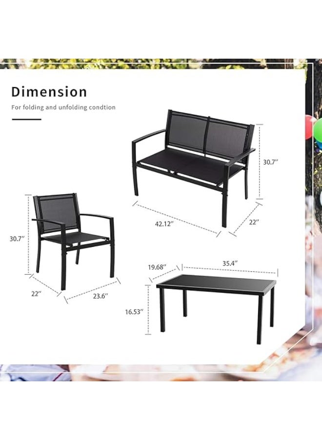 Anovara Outdoor Furniture Balcony Furniture 4 Pieces Garden Outdoor Furniture Set include 3 Chairs and 1 Coffee Table