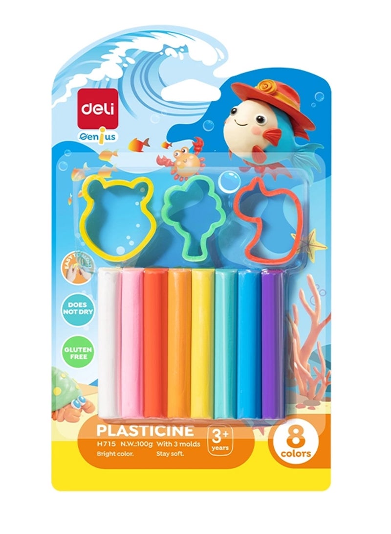 Deli 8-Piece Plasticine Set With Three Molds - Image 1