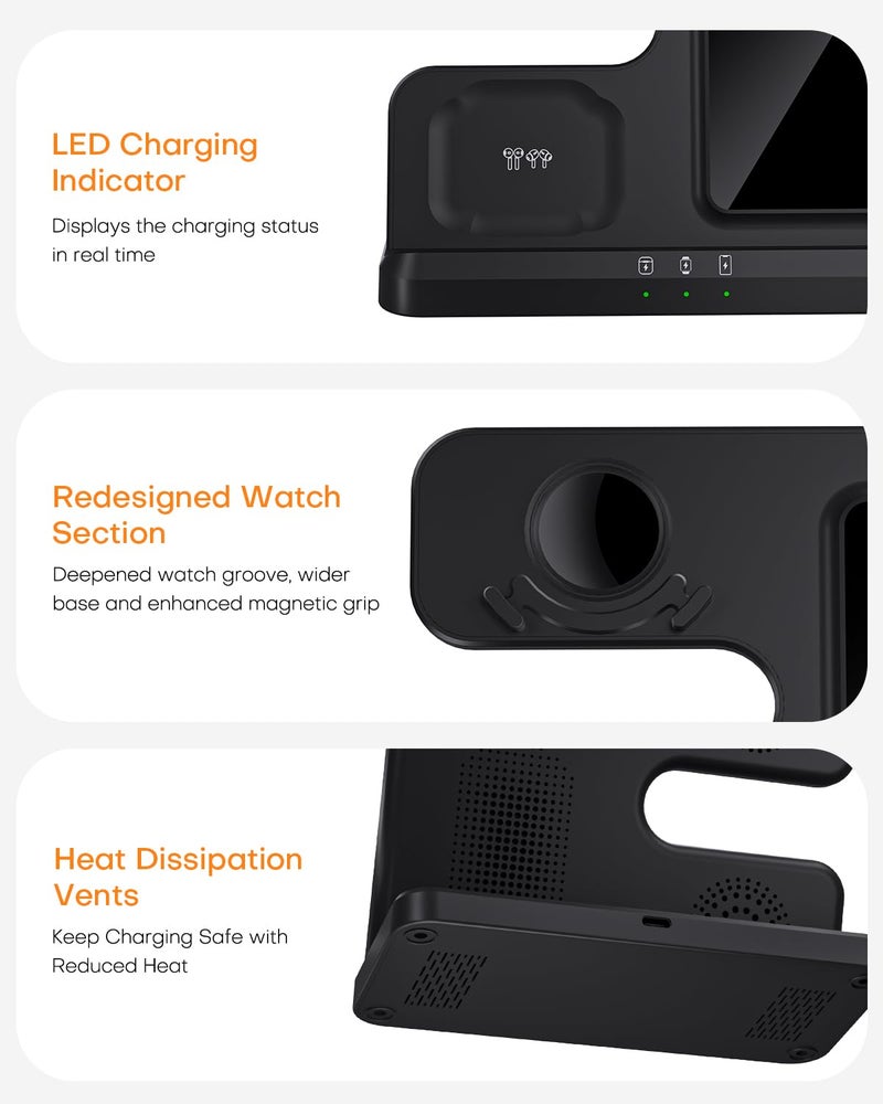 Indigotech Wireless Charger for Samsung Charging Station: 3 in 1 Galaxy Watch Charger, Adapter Included, Black(2025 US Version) - Image 3