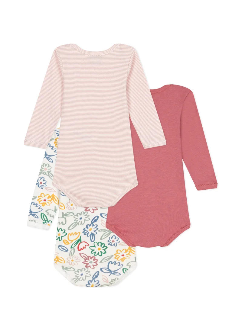 بيتي باتو Babies' long-sleeved floral cotton bodysuits - 3-pack