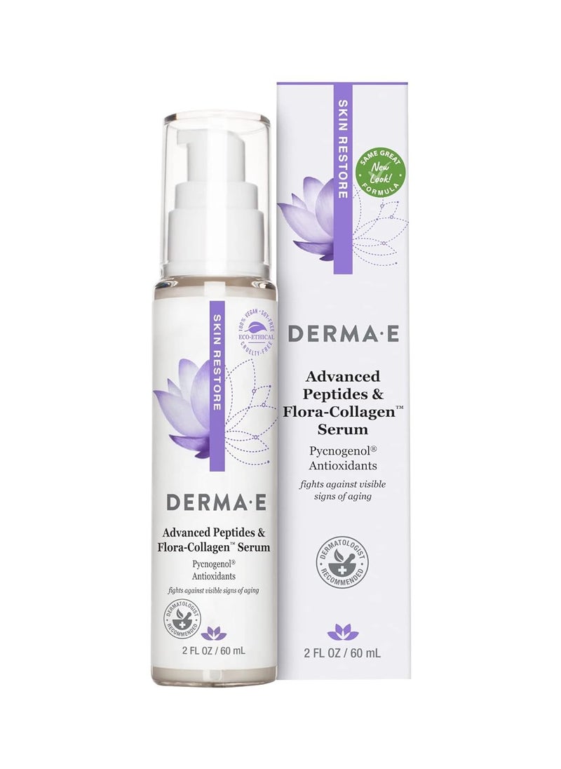 derma-e - DERMA E Advanced Peptides and Vegan Flora-Collagen Serum – Double Action Collagen Face Cream with Peptide Complex – Intensely Hydrating Treatment for Lines, Wrinkles and Redness, 2 oz - Image 1