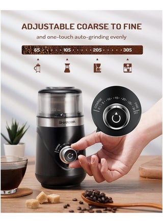 SHARDOR Adjustable Coffee Grinder Electric Spice Grinder Coffee Bean Grinder Espresso Grinder with 1 Removable Stainless Steel Bowl Black - view 2