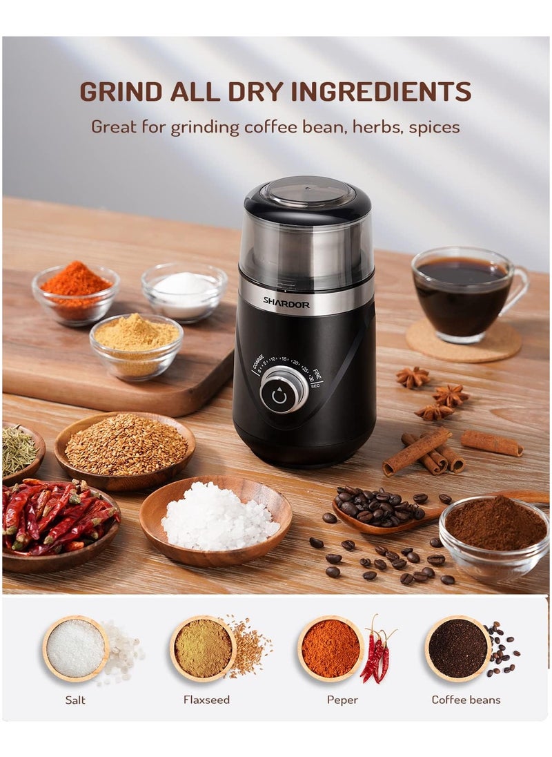 SHARDOR SHARDOR Adjustable Coffee Grinder Electric Spice Grinder Coffee Bean Grinder Espresso Grinder with 1 Removable Stainless Steel Bowl Black  - Image 4
