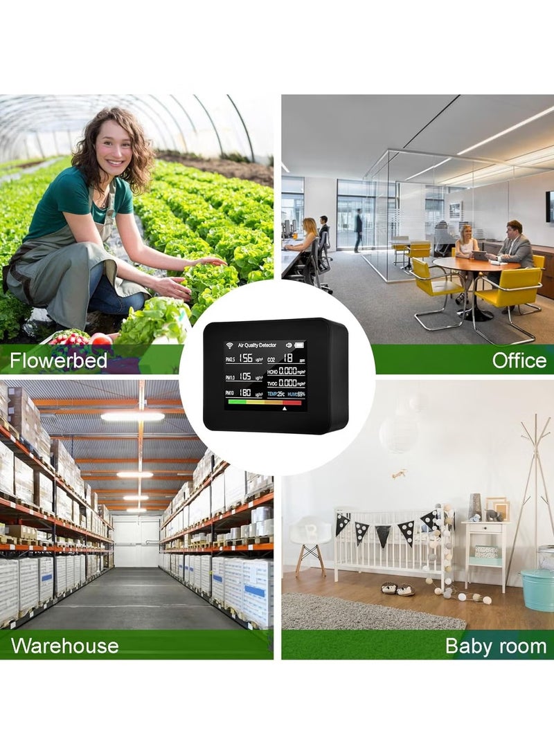 TUYA WiFi Air Quality Meter 13-in-1 Indoor Air Quality Monitor Detects CO₂ TVOC HCHO PM2.5 PM1.0 PM10 Humidity and Temperature Time Date Alarm Timer and Stopwatch Timer with Alarm for Home Offices  - Image 4