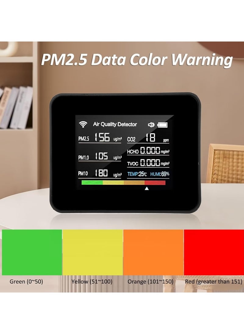 TUYA WiFi Air Quality Meter 13-in-1 Indoor Air Quality Monitor Detects CO₂ TVOC HCHO PM2.5 PM1.0 PM10 Humidity and Temperature Time Date Alarm Timer and Stopwatch Timer with Alarm for Home Offices  - Image 5