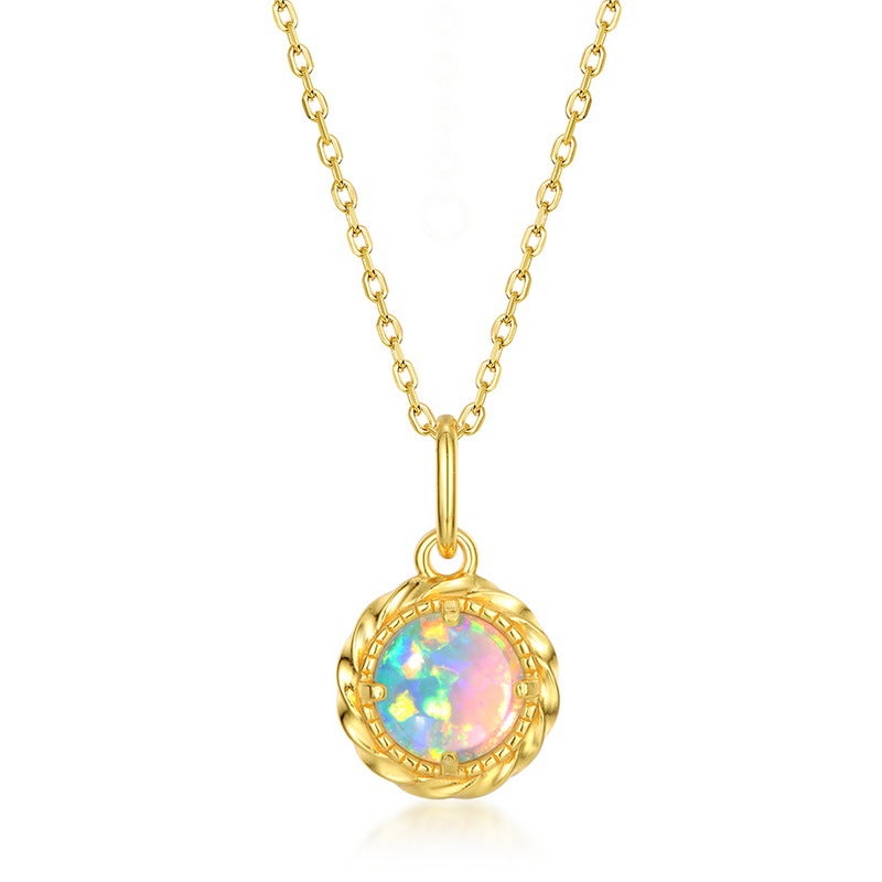 Generic Japanese Luxe Retro Geometric Opal Pendant S925 Necklace Pendant without chain 