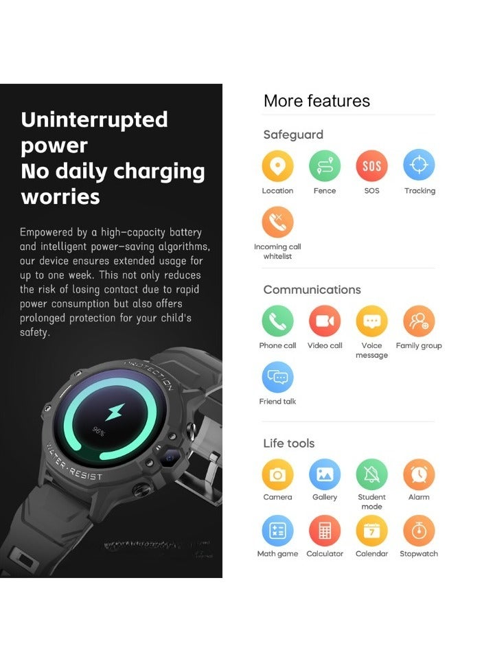 AROAQ 4G Kids Smart Watch, Ip67 Waterproof Comfortable Wrist Watch, Lightweight And Durable Smart Children Clock, Remote Monitor Kids Watch With GPS WIFI SOS Video Call, (1pc, Black) - Image 3