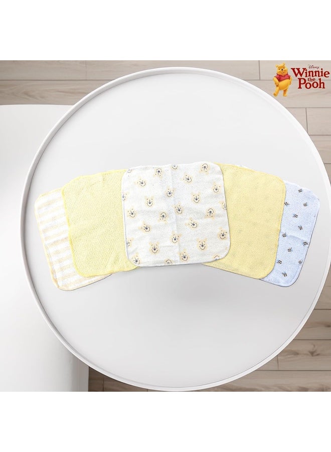 Cudlie Winnie The Pooh Bath Towel Set | Winnie The Pooh Hooded Baby Bath Towel | Includes Hoodie Towel & 5 Wash Cloths | Yellow/White | Officially Licensed - Image 3