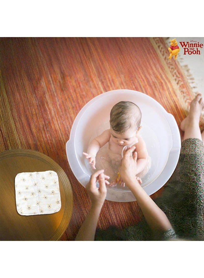 Cudlie Winnie The Pooh Bath Towel Set | Winnie The Pooh Hooded Baby Bath Towel | Includes Hoodie Towel & 5 Wash Cloths | Yellow/White | Officially Licensed - Image 4