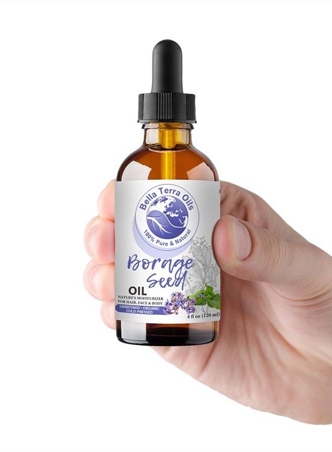 Bella Terra Oils Borage Seed Oil. 4oz. 100% Pure. Cold-pressed. Unrefined. Organic. PA-free. Hexane-free. GLA Oil. Natural Moisturizer for Hair, Face, Body, Nails, Stretch Marks - Image 4