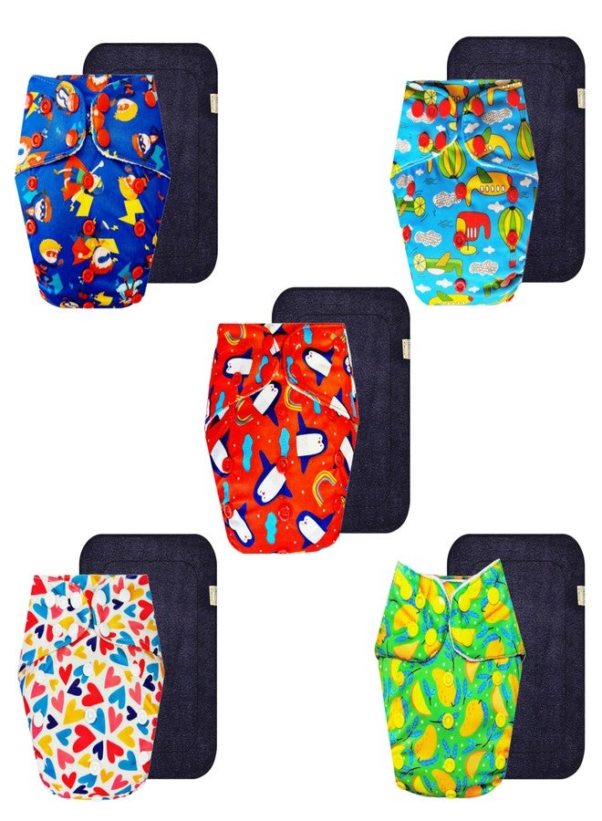 Dumbledo Premium Cloth Diaper with Black Insert (Pack of 5) | Hypoallergenic | Breathable | Quick Dry | Perfect for Indian Summers | 3 Months - 3 Years | Unisex Baby - Image 1