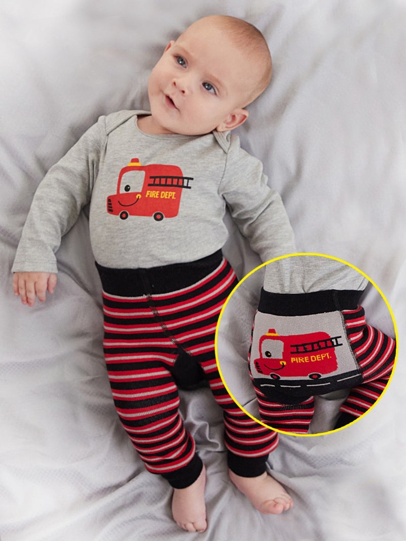 Denokids Firefighter Baby Boy Body Tights-Pants Set  - Image 1