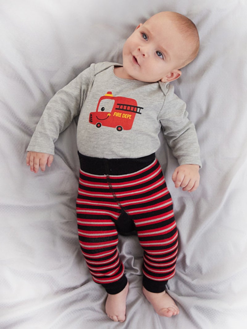 Denokids Firefighter Baby Boy Body Tights-Pants Set  - Image 3