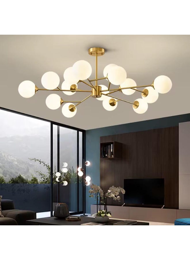 المفتاحة ثريا سبوتنيك حديثة بـ 18 ضوءًا مع كرات زجاجية مصنفرة - وحدة إضاءة سقف نحاسية من منتصف القرن لغرفة المعيشة أو غرفة الطعام أو غرفة النوم - إضاءة ديكورية فاخرة للديكورات الداخلية للمنزل - Image 1