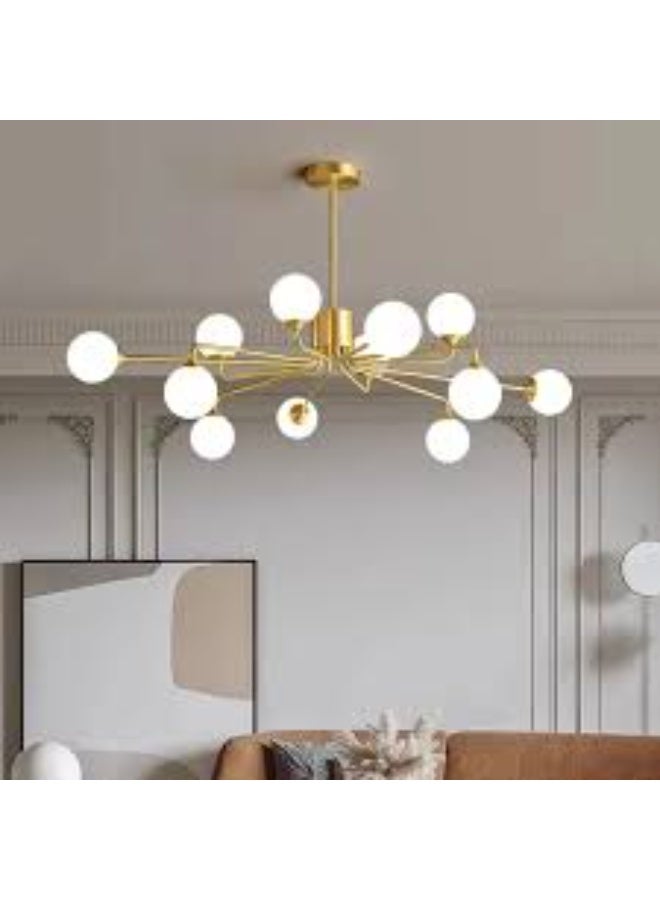 المفتاحة ثريا سبوتنيك حديثة بـ 18 ضوءًا مع كرات زجاجية مصنفرة - وحدة إضاءة سقف نحاسية من منتصف القرن لغرفة المعيشة أو غرفة الطعام أو غرفة النوم - إضاءة ديكورية فاخرة للديكورات الداخلية للمنزل - Image 3