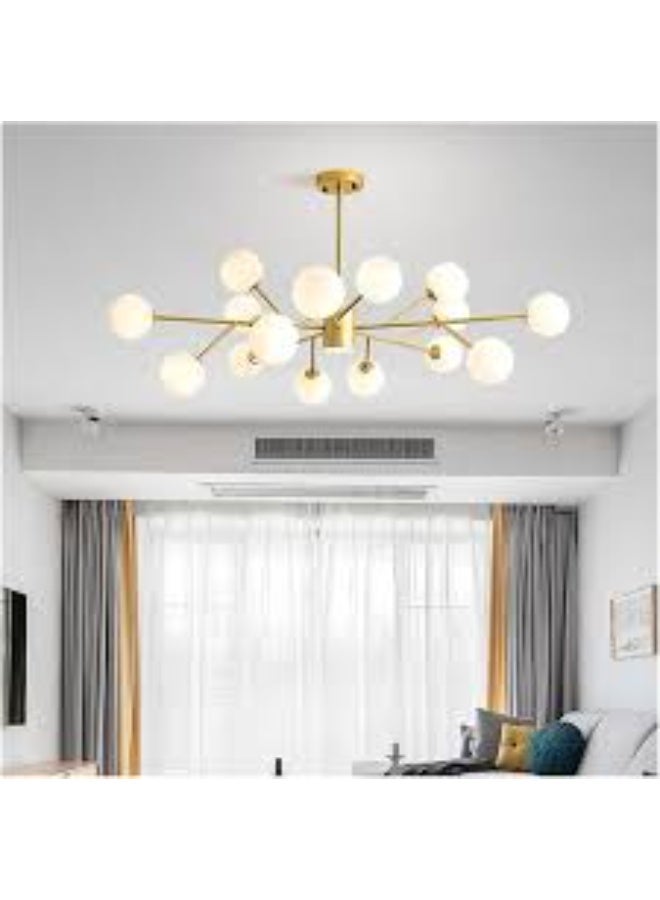 المفتاحة ثريا سبوتنيك حديثة بـ 18 ضوءًا مع كرات زجاجية مصنفرة - وحدة إضاءة سقف نحاسية من منتصف القرن لغرفة المعيشة أو غرفة الطعام أو غرفة النوم - إضاءة ديكورية فاخرة للديكورات الداخلية للمنزل - Image 2